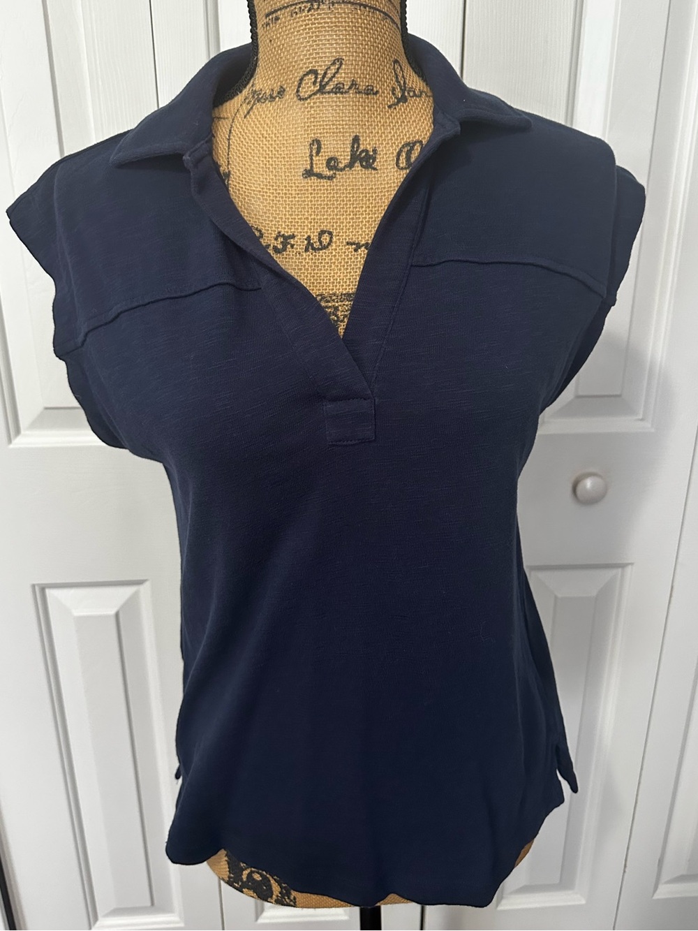 LOFT Navy Blue Collared Short Sleeve Top